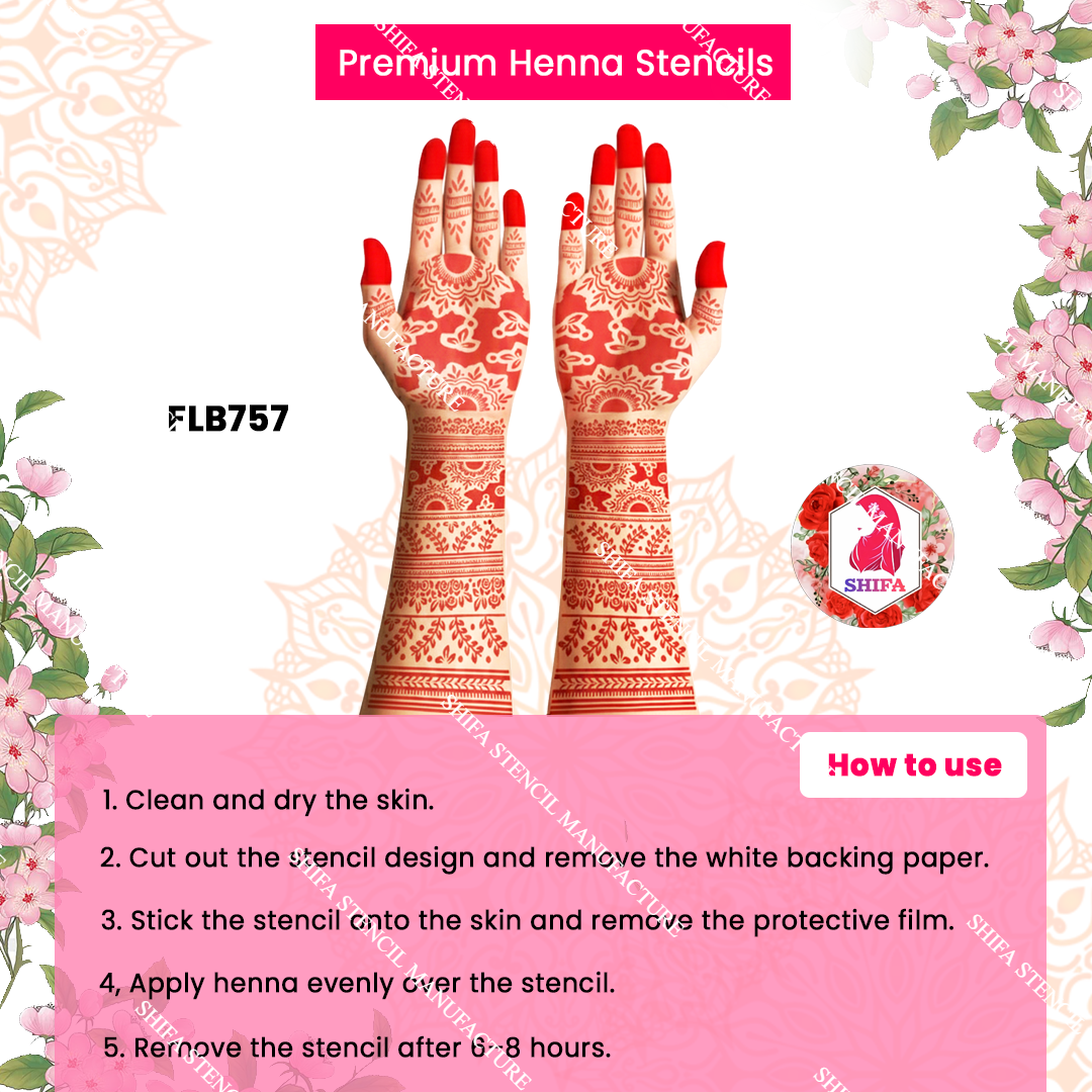 FLBS 800 Twin Blossom Edge Mehndi double hand Henna Stencil